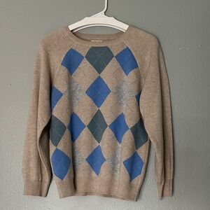 Women’s Argyle Sweater - Tan and Blue